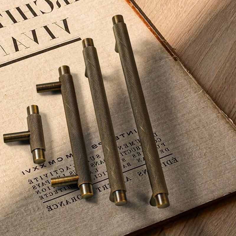 5" Center to Center Knurled Brass Bar Pull Multipack , Antique Brass