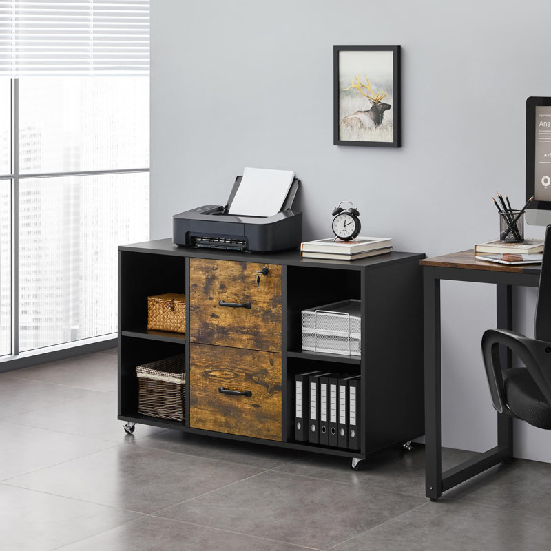 100cm Wide 2 -Drawer File Cabinet, Black/Rustic Brown