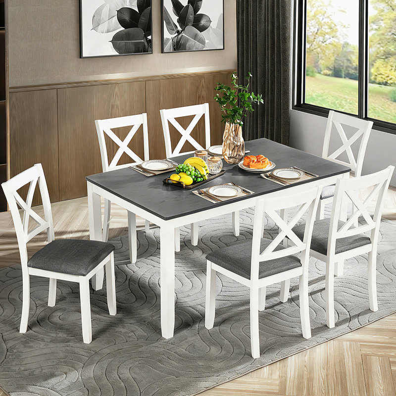 Ensemble de table à manger et de chaises en bois 7 pièces, table moderne avec 6 chaises rembourrées pour la cuisine et la salle à manger