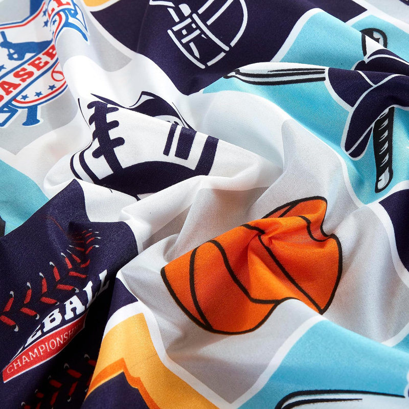 Full Size White Microfiber Sports Print Sheet Set