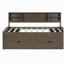 Lit double en bois de style japonais avec 2 tables de chevet, une tablette supérieure et 4 tiroirs, brun rétro-121070362