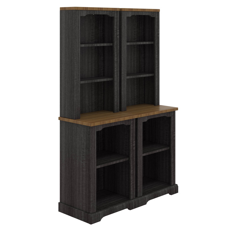 2-Piece Tall Freestanding Cabinet Set, Open Storage Bookshelf With Curved Design, Anti-Tip Device, Black