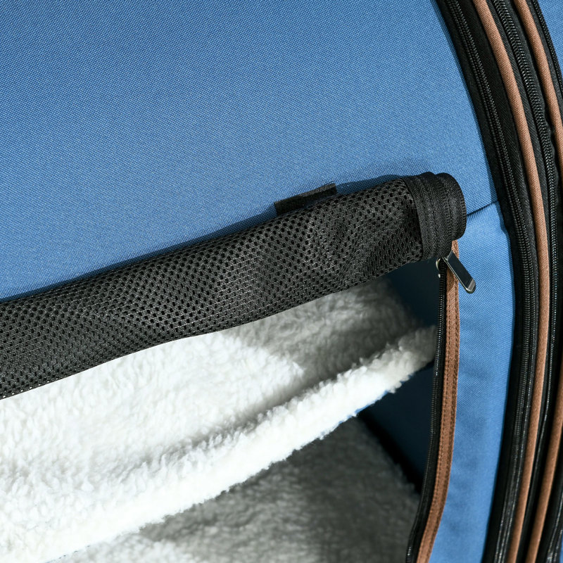 Sac de transport pour animaux 39 po, bleu, bleu et à coussin souple. Matériau en tissu et filet. Respirant durable. Pour plus de confort. Pliable avec rangement. 2 portes à moustiquaire à fermeture à glissière faciles d'accès. Maille
