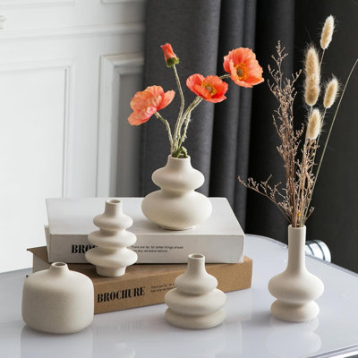 Ensemble de 5 vases à bourgeons blancs, petits vases en céramique