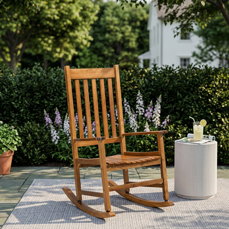 Chaise berçante d'extérieur en bois massif Bello, Brun orangé