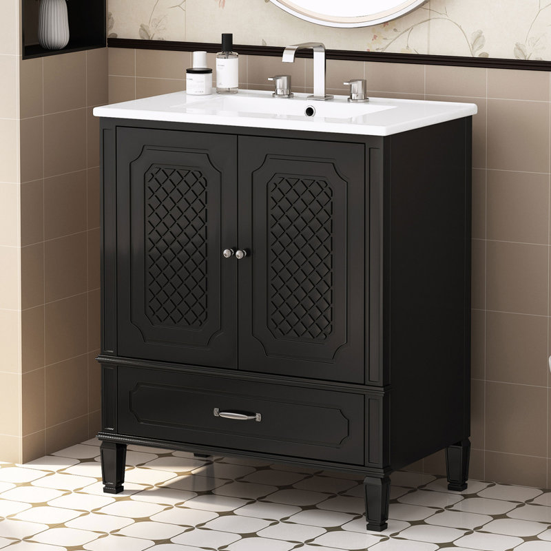 Meuble-lavabo avec lavabo et rangement, Noir, noir, noir, noir