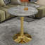 Cette table basse de 27,6 pouces de style Mid-Century de style moderne Mid-Century peut accueillir de 2 à 4 personnes et comprend un plateau de table rond en marbre texturé gris foncé, convenant à divers espaces.-467055494-467055496