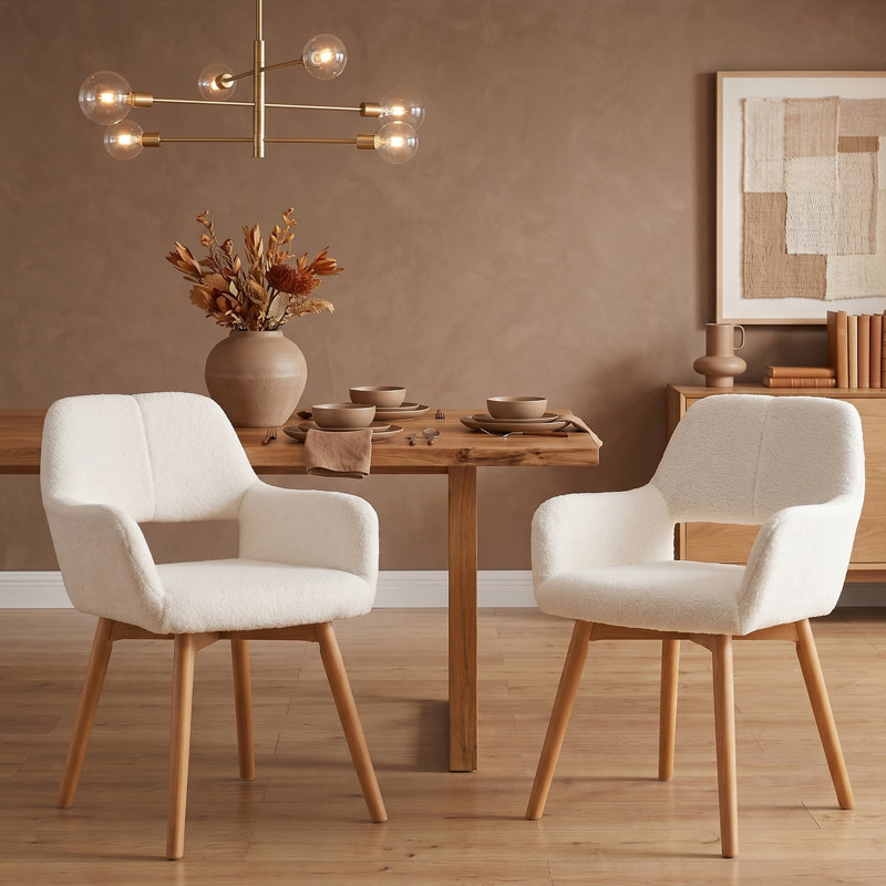 17.7'' H Linen Modern Upholstered Armchair Dining Chair (Set of 2) , White