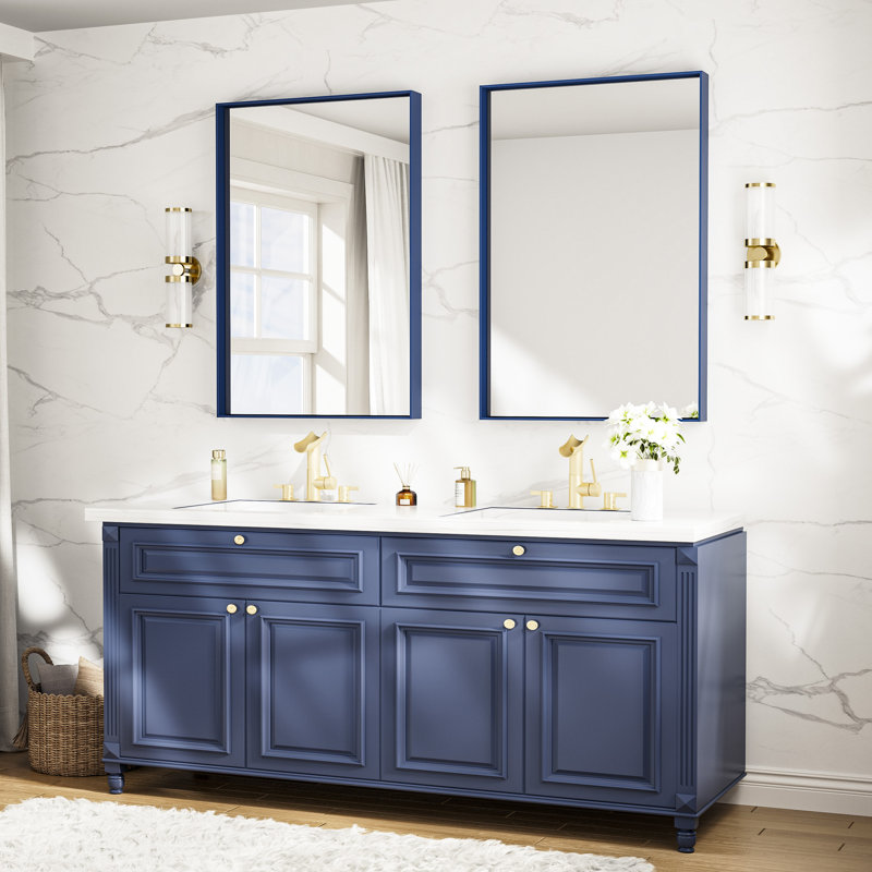 Miroir de vanité encadré / Miroir d'appoint, 36" x 24", Bleu