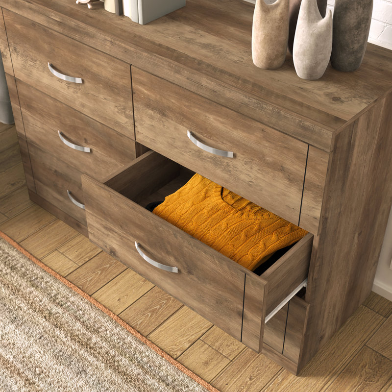 Avigail 6 Drawer 46.45'' W Double Dresser, Knotty Oak