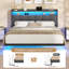Floating Bed Frame 135×190CM /150×200CM with LED Lights & Charging Station, Metal Platform Bed frame with Upholstered Headboard, Easy Assembly,Noise Free,No Box Spring Needed,Linen-1622726237-1622726234