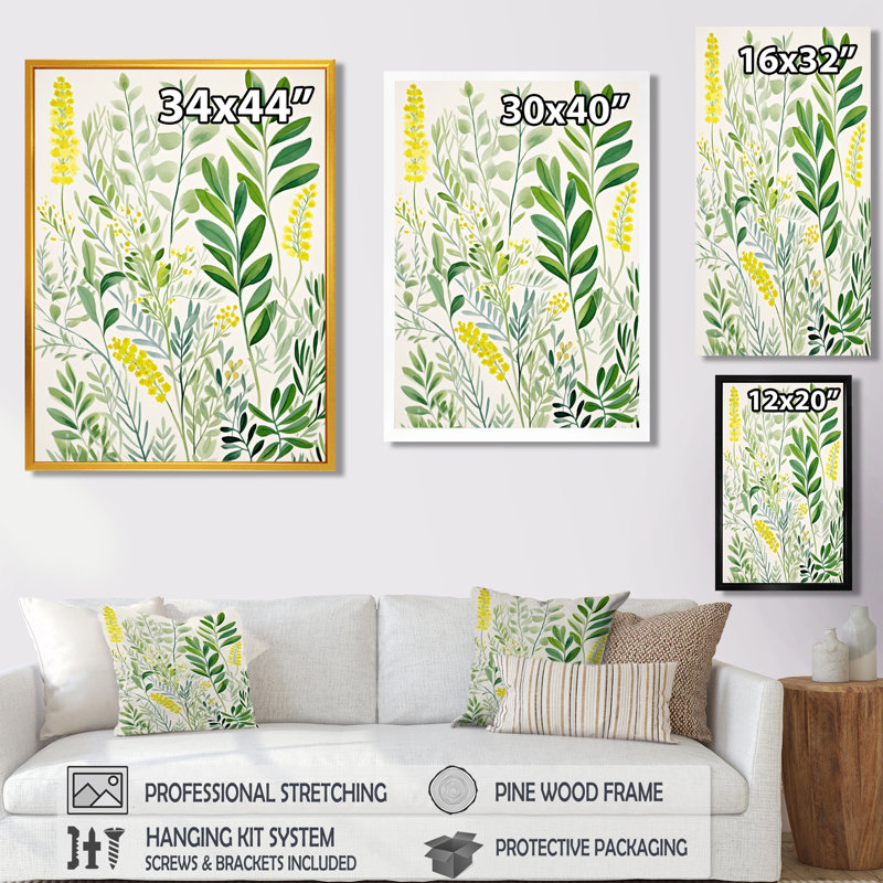 Illustration botanique rétro - feuilles, décoration murale, Toile tendue, H 44 po x l 34 po x P 1,5 po