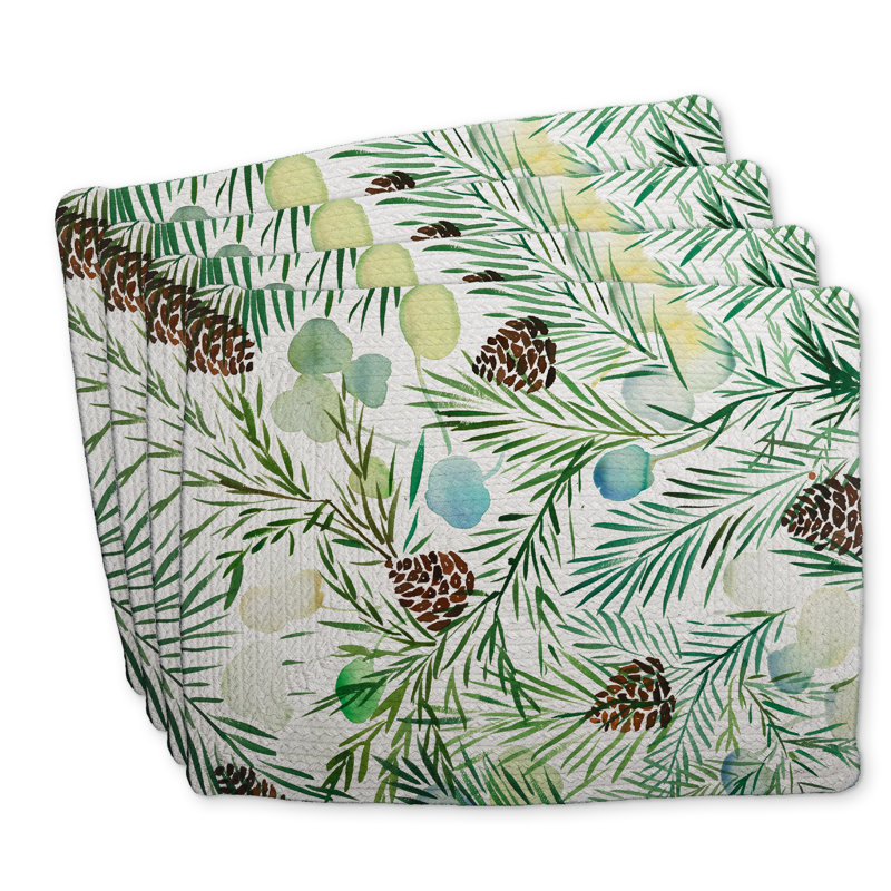 Ensemble de 4 napperons en polyester tressé motif pommes de pin