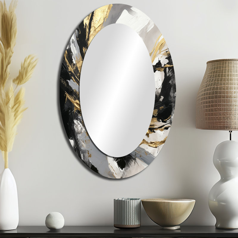 Mystery Awakening I - Black Modern Oval Wall Mirror, 36" x 24"