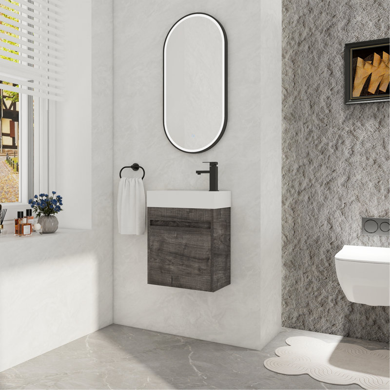 Meuble-lavabo mural élégant avec rangement spacieux et design moderne, Plaid Grey Oak
