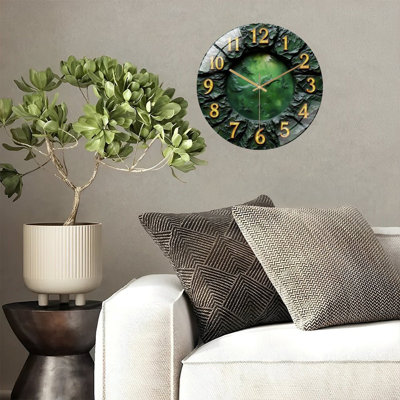 Numbers 1-12 Green Rocky Clock Face Art - 12'' Modern Glass Wall Clock