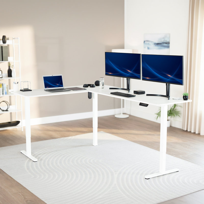 Adjustable Height Modular Steel Standing Desk, 84.6" W x 23.6" D, White