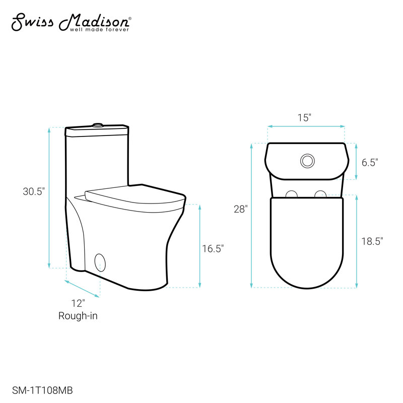 Toilette allongée une pièce Monaco à double chasse 1,1 / 1,6 gpf, Noir mat, Haut, Double