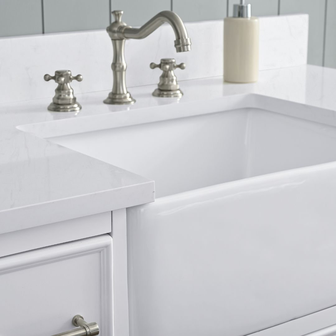 Aisa 42" Pine Single Bathroom Vanity, White/Brushed Nickel