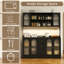 Garde-manger 71 po avec lumière DEL, porte arquée en verre cannelé et tablette à micro-ondes, buffet à 3 tiroirs Farmhouse-405202988