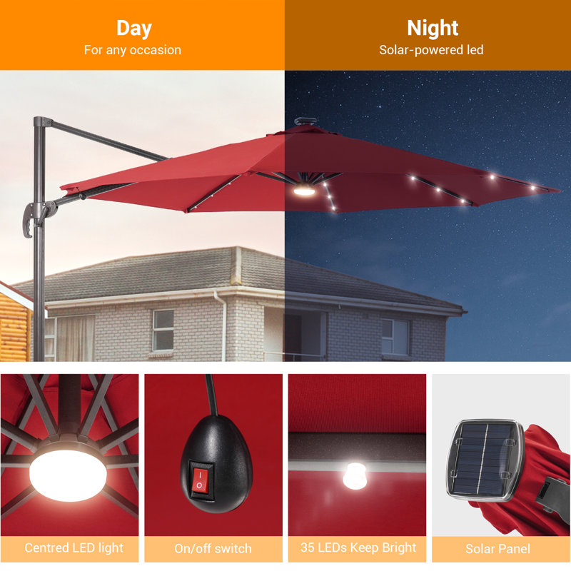 Rosell 132" Lighted Cantilever Umbrella, Rouge rouille
