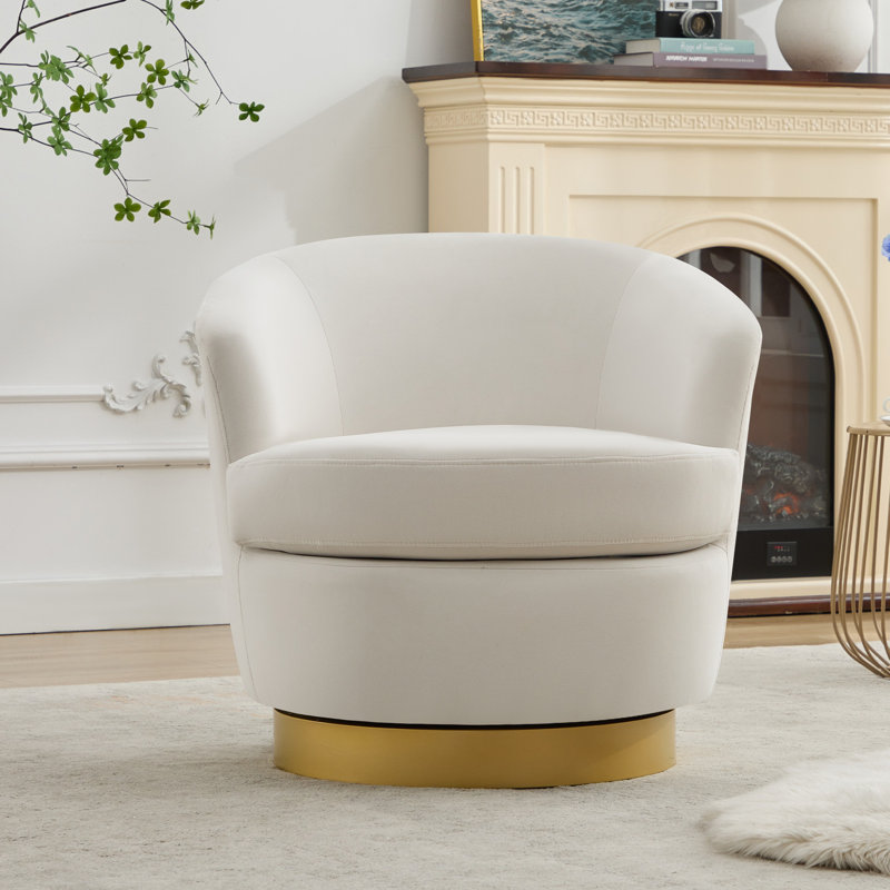 Fauteuil demi-tonneau pivotant en velours Janien, Velours ivoire