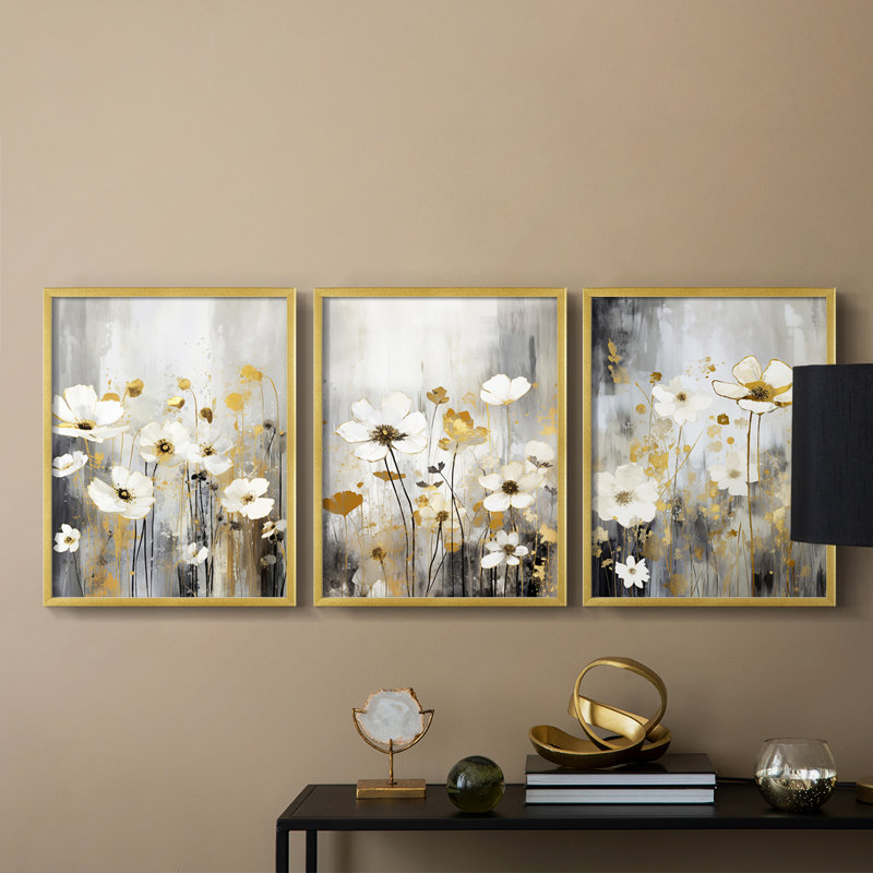 Étude florale Cxxxv -Set de 3 estampes giclées encadrées -Prêt à