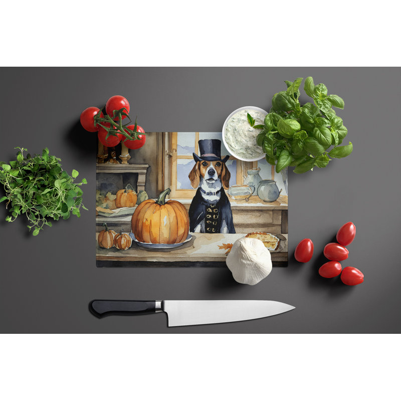 Beagle Fall Kitchen Pumpkins Glass Cutting Board Large