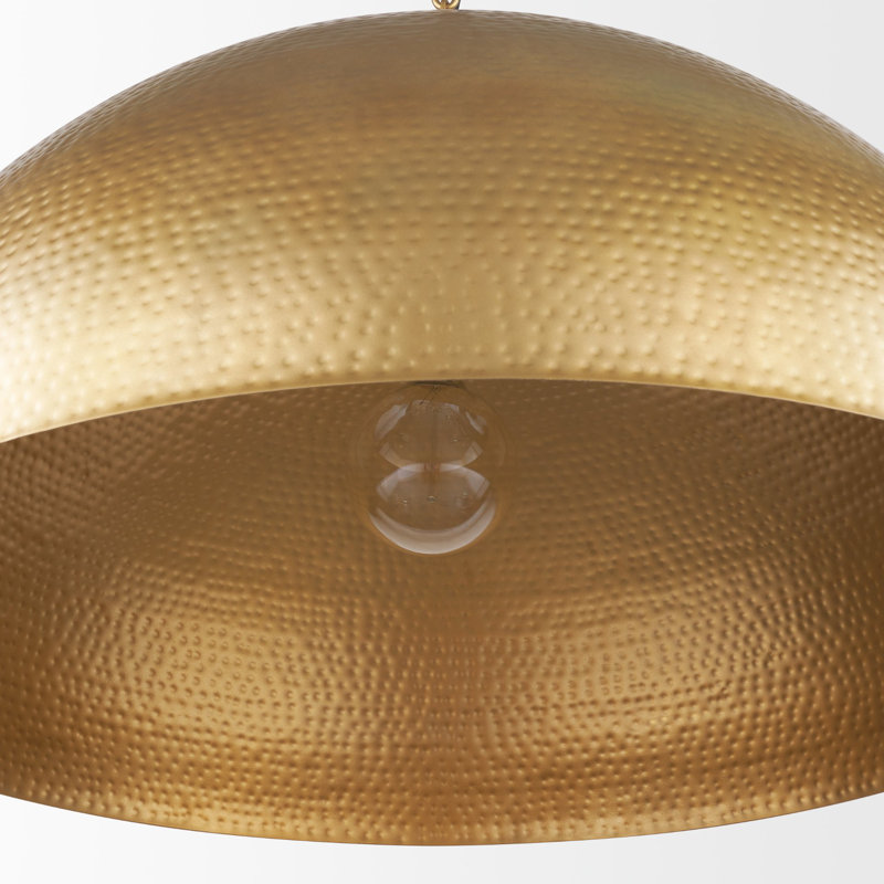 Cartie Hammered Metal Dome Pendant Light, 23" H x 36" W x 36" D, Antiqued Gold, Gold