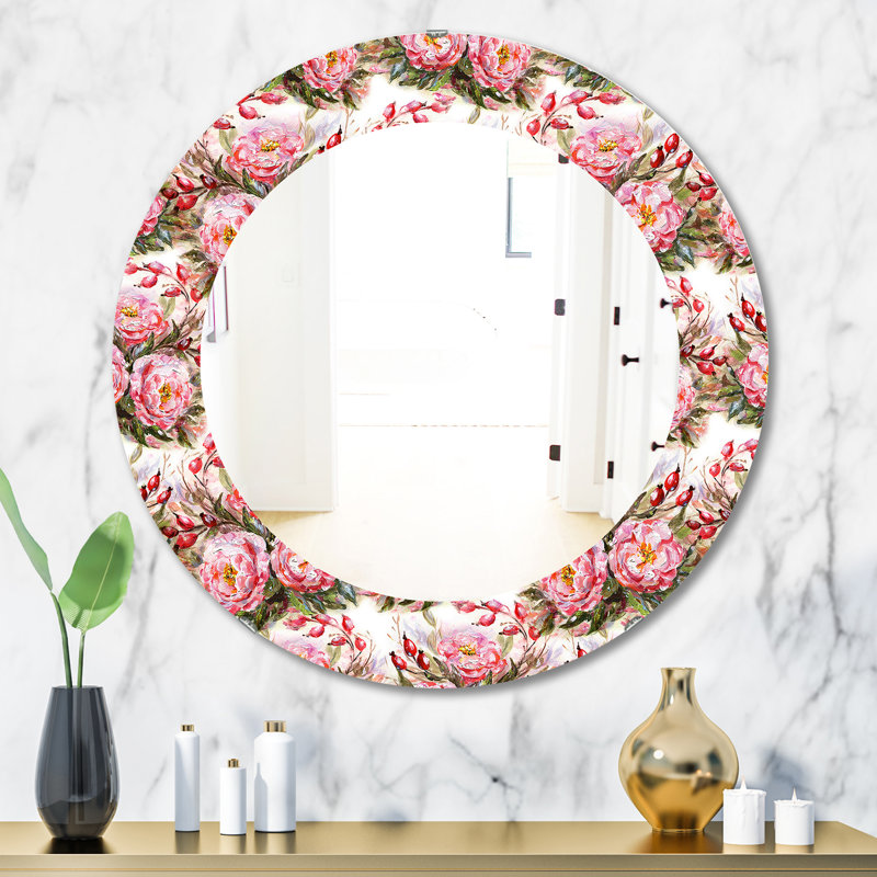Fleur rose 1 - miroir de maison de campagne, H 31,5 po x l 23,7 po