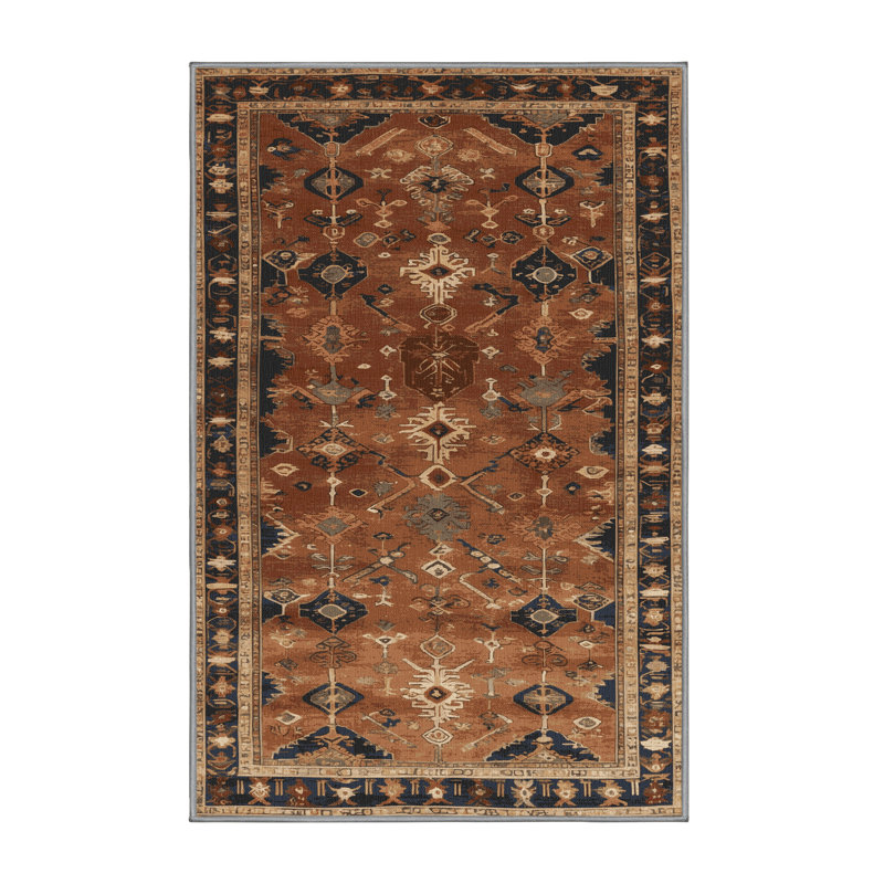 Tapis brun turc lavable à la machine, Rectangulaire 7 pi x 10 pi