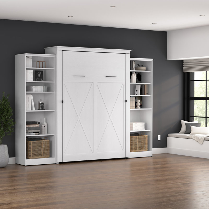 Murphy Bed With Shelving Units, Pure White Oak, Full