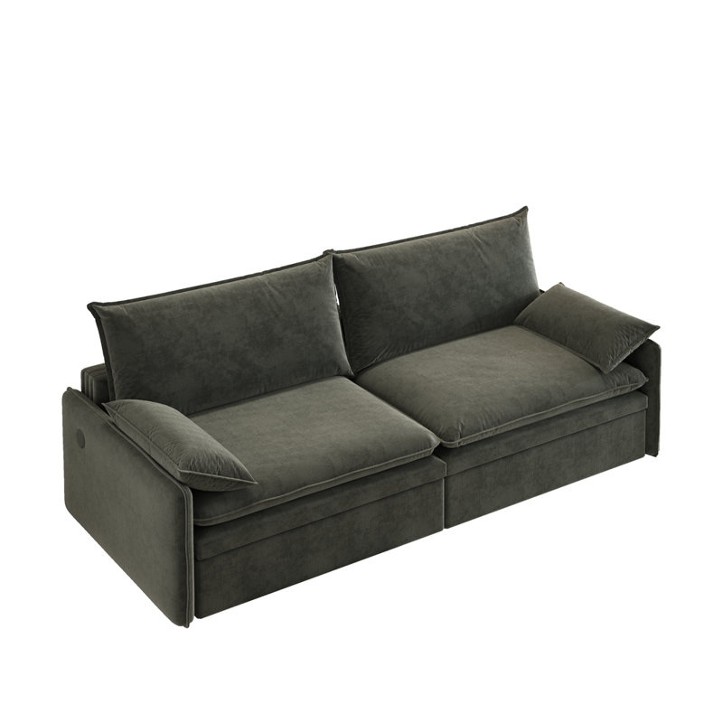 Canapé-lit convertible 4 places en chenille 4 places - Canapé Cloud avec rangement, port USB et coussin 2 en 1 gris foncé
