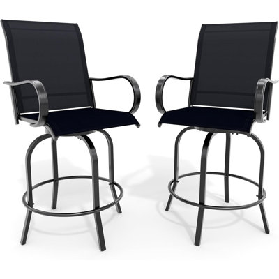 Ensemble de 2 tabourets de bar pivotants d'extérieur - Chaises de patio à dossier haut toutes saisons avec accoudoirs et repose-pieds, chaises de pub à hauteur de comptoir rotative à 360 ° pour le jardin, la piscine, le balcon