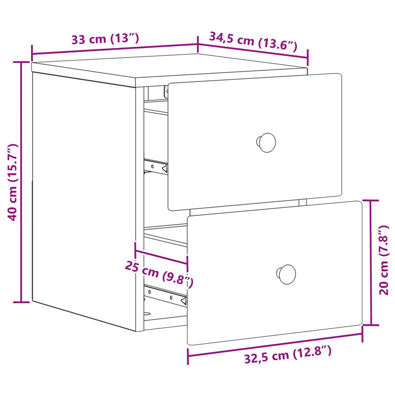 34.5cm W Engineered Wood Bedside Table