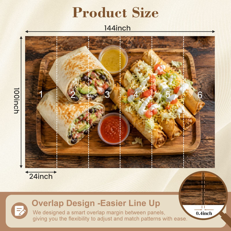 Papier peint adhésif autocollant mexicain taco burrito, L 100 po x l 144 po