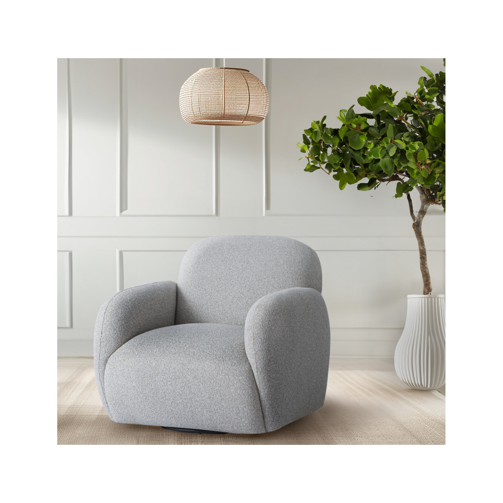 Soria Swivel Armchair, Champagne Boucle