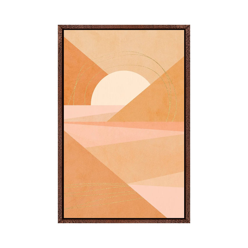 Midmod Geo I Pastel Sunrise & Gold - Print on Canvas, 101.6 cm H x 66.04 cm W, Classic Brown Wood Framed