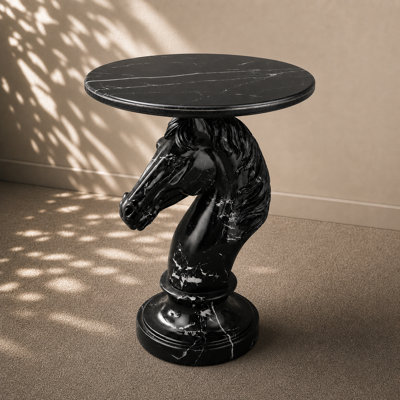 Black Marble Horse Head Accent Table