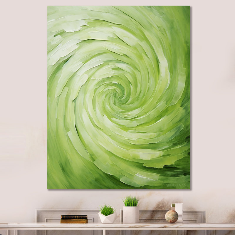 «Green Serene Spiral Dreams II - Abstract Spirals», reproduction d'art sur toile, H 20 po x l 12 po x P 1 po, Toile tendue