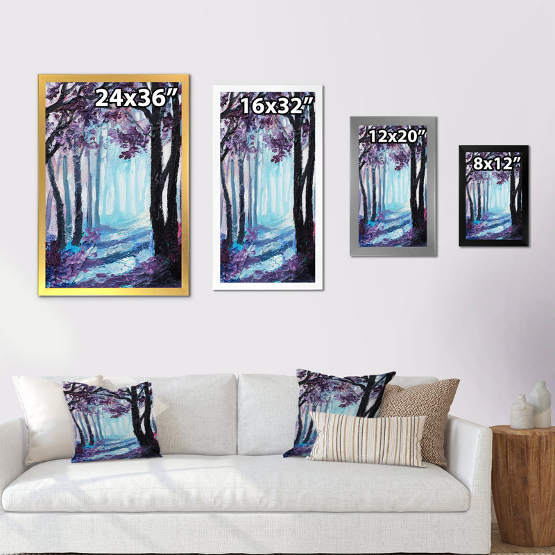 Forêt mauve mystique - Peinture, H 20 po x l 12 po x P 1 po, Cadre photo blanc