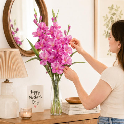 Gladiolus Artificial Flowers 5 PCS 25.6 in Gladiolus Flowers Silk Flowers Long Stem Flowers for Home Wedding Office Decoration