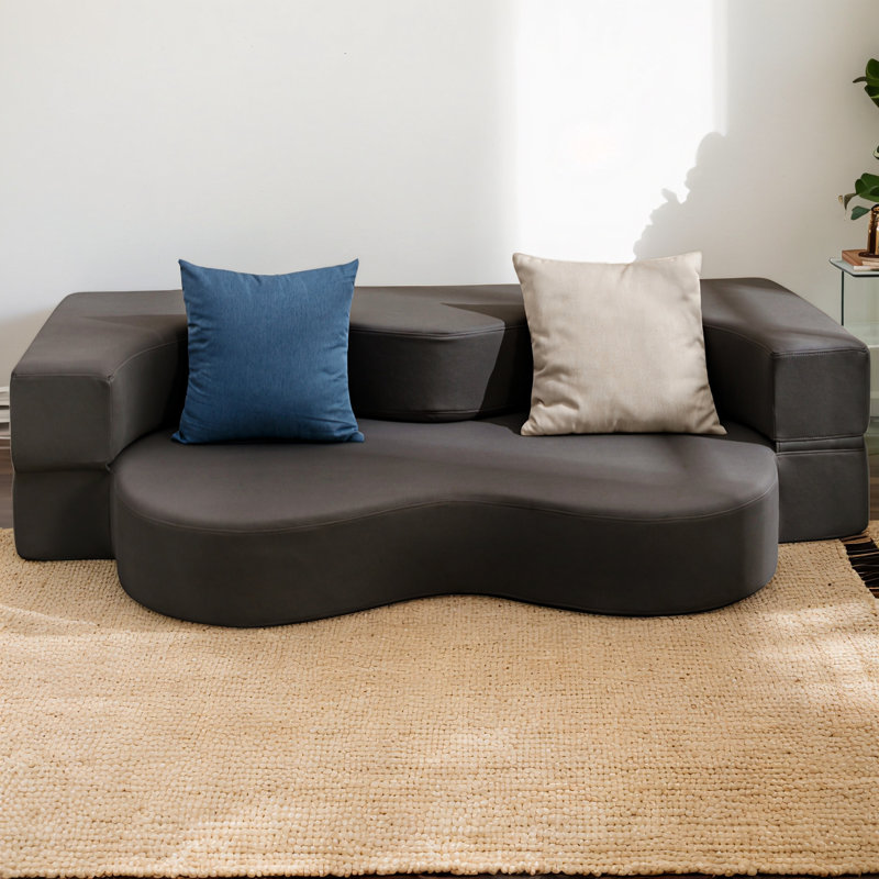 Full Size Faux Leather Folding Sofa Bed with Memory Foam, Dark Gray