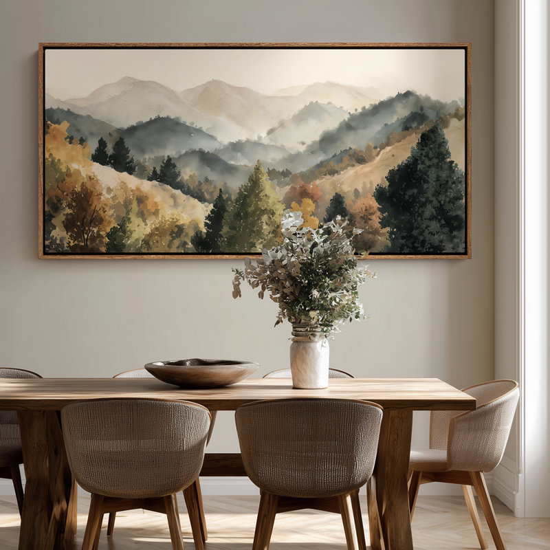 «Mountain View Watercolor Landscape for Living Room», impression murale, H 30 po x l 60 po, Naturel