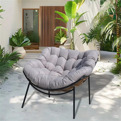 Fauteuil Papasan surdimensionné avec coussin épais, fauteuil d'extérieur en rotin pour l'intérieur et l'extérieur