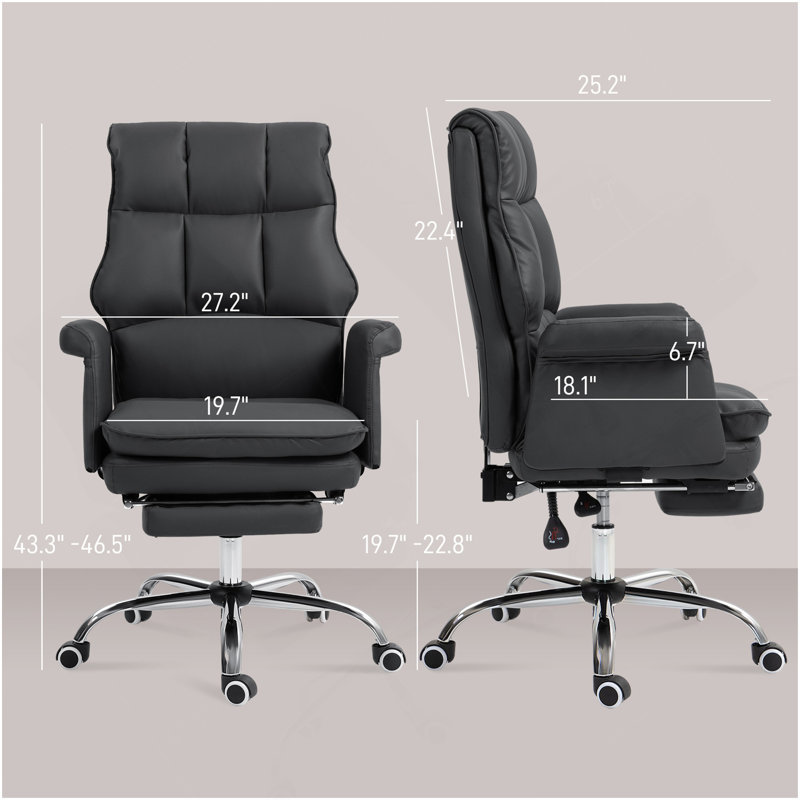Fauteuil de bureau ergonomique en cuir de polyuréthane avec repose-pieds, fauteuil inclinable et pivotant HOMcom, noir, Noir
