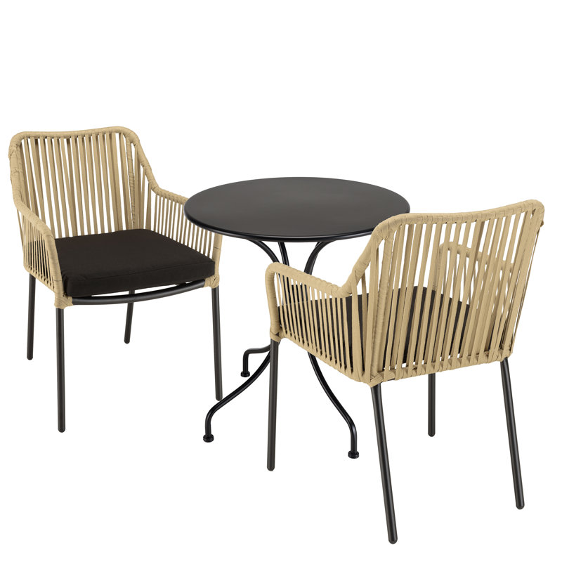 Amyla 2 - Person Patio Dining Set with Round Table , Cushions Included, Cream/Black, Black