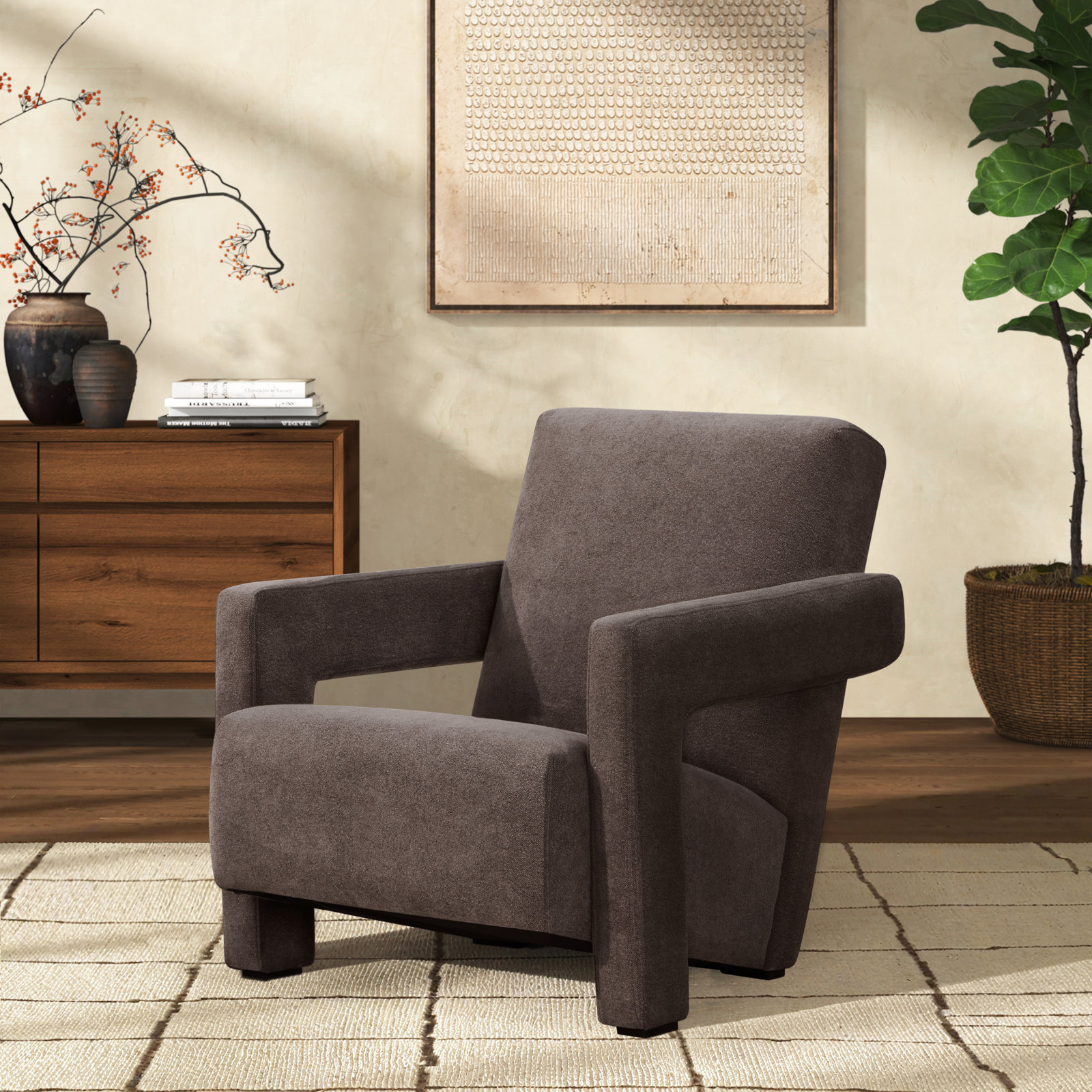 Olsen 27.3" W Velvet Armchair, Brown Boucle