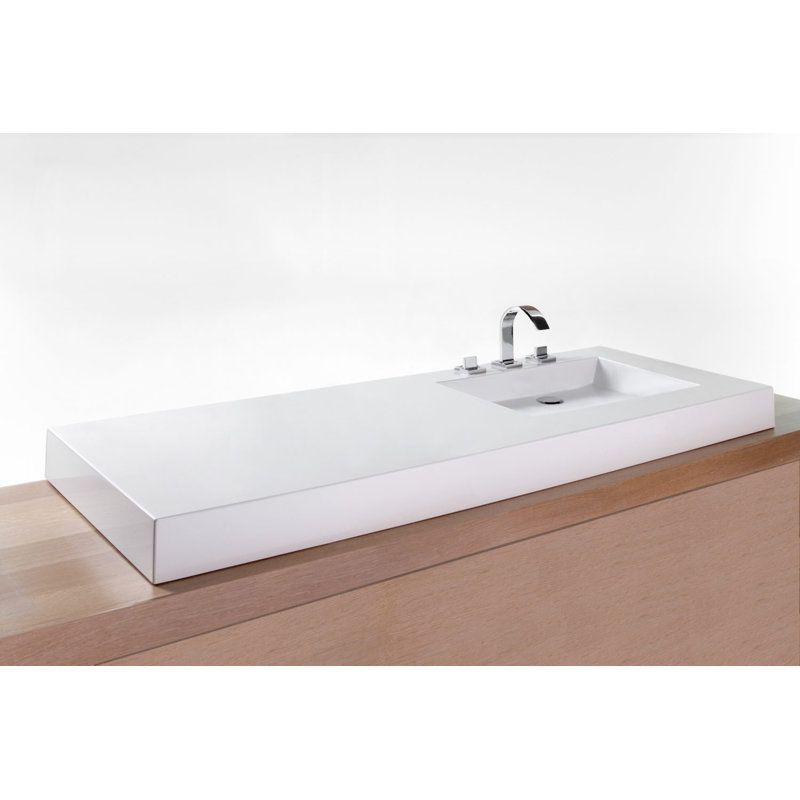 Cube 60" Right Centered Vessel Sink Top, High Gloss White, Matte Black Trim, Three Holes
