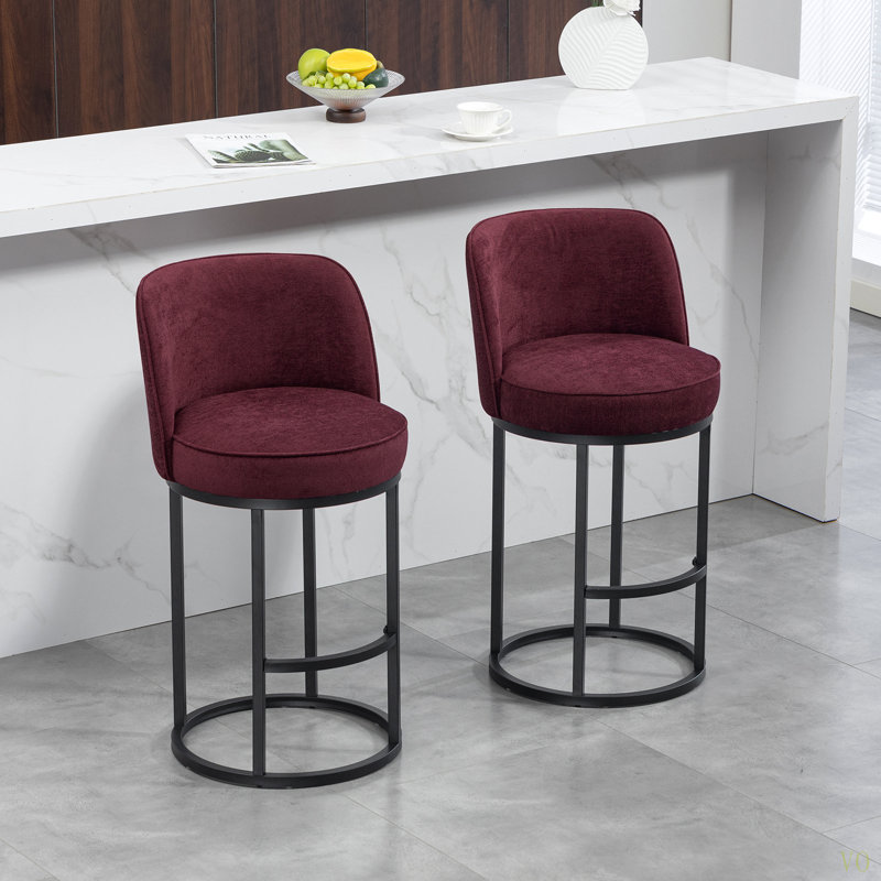 Ensemble de 2 tabourets de bar à hauteur de comptoir, tabourets de bar moderne avec dossier, tabourets de bar rembourrés en tissu de lin pour îlot de cuisine